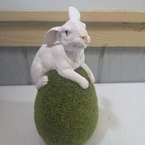 Easter Egg Faux Moss Spring Sitting Bunny Rabbit Figurine Rustic Primitive Decor